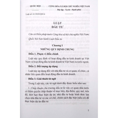 Luật đầu tư- đầu tư theo phương thức đối tác công tư (Song ngữ Việt -Anh) có hiệu lực từ ngày 01/01/2021