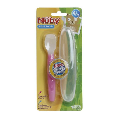 [ 5490-Nuby ] Thìa ăn dặm cao cấp, 100% silicone, dành cho trẻ từ 4 tháng tuổi trở lên ( NSX 10.06.2022 )