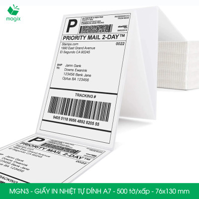 MGN3 - 76x130 mm - Combo 2 xấp 500 tờ giấy in nhiệt A7 tự dính - Giấy in đơn hàng, giấy in A7