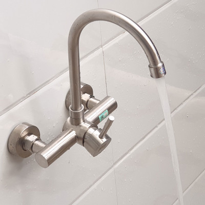 Vòi rửa chén nóng lạnh âm tường Inox SUS 304 Eurolife EL-T018AT (Trắng vàng)