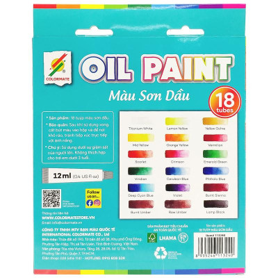 Hộp 18 Tuýp Màu Sơn Dầu 12 ml - Colormate 113240