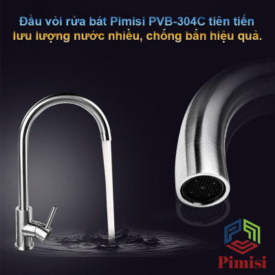 Vòi Rửa Chén Bát Pimisi PVB-304C Nóng Lạnh Inox Mờ 304 Dễ Dàng Vệ Sinh Lắp Chậu Âm-Dương Bàn Đá, Chậu Inox | Chính Hãng