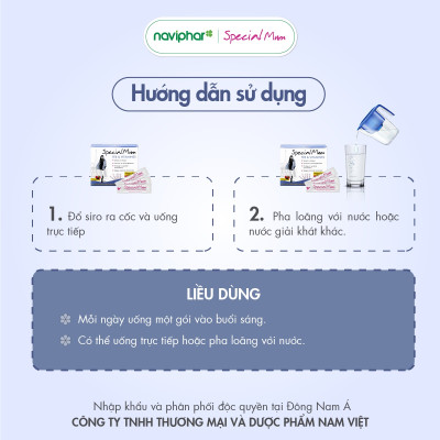 Sắt nước Special Mum Fer et Vitamines Bổ sung sắt hữu cơ và vitamin, phòng ngừa thiếu máu thiếu sắt, giảm mệt mỏi cho phụ nữ mang thai và sau sinh. - 10ml x 20 gói