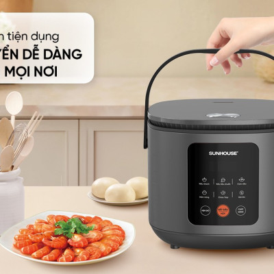 Nồi cơm điện tử 1.5L Sunhouse SHD8825 - 700W, 6 chức năng, Hẹn giờ nấu 24h, Chống dính Daikin 2 lớp, Lòng nồi 1.2mm - Hàng chính hãng