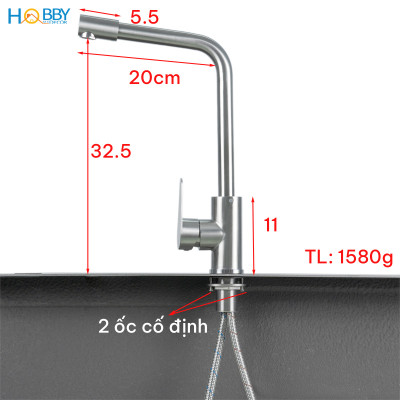 Vòi rửa chén nóng lạnh đầu xoay tròn inox 304 Hobby home decor CRC3