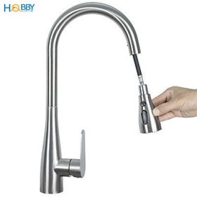 Vòi rửa chén nóng lạnh dây rút inox 304 xước mờ Hobby home decor VDR13