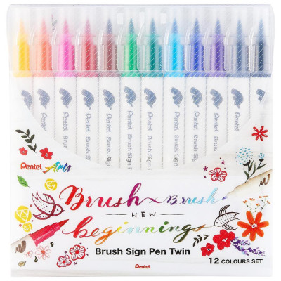 Bộ 12 Bút Lông Màu Nước 2 Đầu - Brush Sign Pen Twin - Pentel Art SESW30C-12E