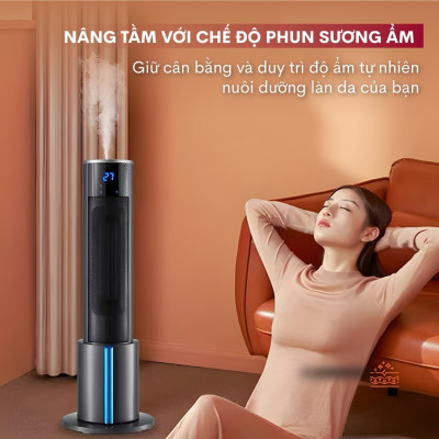 Máy sưởi gốm không khô da phun sương tạo ẩm Nhật Bản nhập khẩu FUJIHOME không đốt oxi tự ngắt tiết kiệm điện - hàng chính hãng