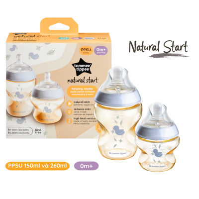 Bình Sữa PPSU Ty Siêu Mềm Tự Nhiên Tommee Tippee, Xanh Dương (Bộ 1 Bình 260ml Và 1 Bình 150ml)