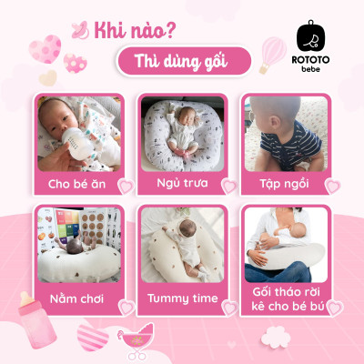 Gối chống trào ngược Rototo Bebe phiên bản giới hạn vỏ Airmesh Waffle thêu hoạ tiết mèo
