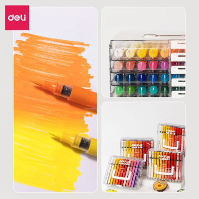 Bút Màu Acrylic Marker Roller Đầu Lông Mềm Deli-24/36/48/60 Màu Vẽ Trên Mọi Chất Liệu Bullet Journal