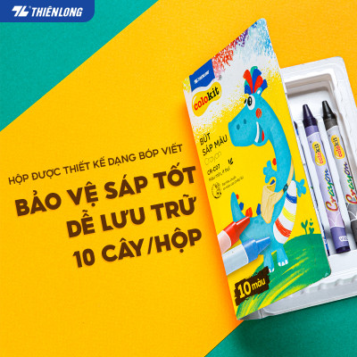 Bút sáp màu Thiên Long Colokit 10 màu mịn, ít bụi, đều màu tiêu chuẩn Châu Âu an toàn cho trẻ em tô màu, vẽ tranh CR-C07