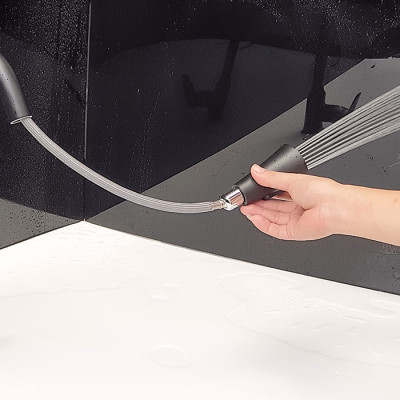 Vòi rửa chén nóng lạnh dây kéo Đồng mạ tĩnh nhiệt màu đen Eurolife EL-KM06 ( Đen)