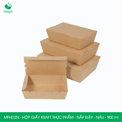 MFHD2N - Combo 25 hộp giấy kraft thực phẩm 900ml, hộp đựng thức ăn nắp đậy màu nâu, hộp gói đồ ăn mang đi