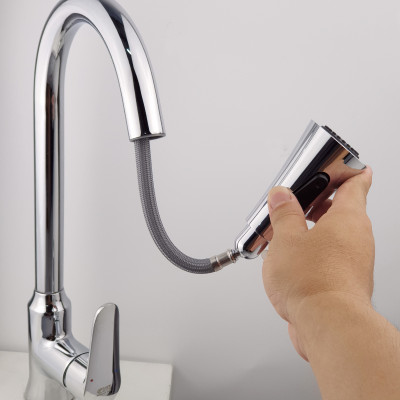 Vòi Rửa Chén Nóng Lạnh Dây Kéo Đồng Mạ Chrome Eurolife EL-KM05 (Trắng bạc)