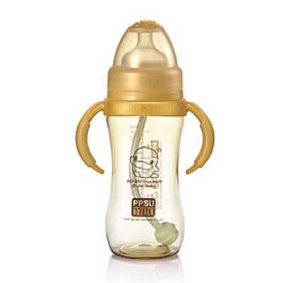 BÌNH SỮA CỔ RỘNG NHỰA PPSU CÓ TAY CẦM KUKU KU5845 - 280ML
