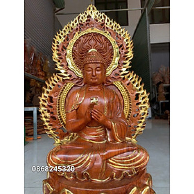 Bộ tượng thất phật được sư bằng gỗ hương đá kt cao 40×20cm +lá chắn hào quang cao tổng 54cm 