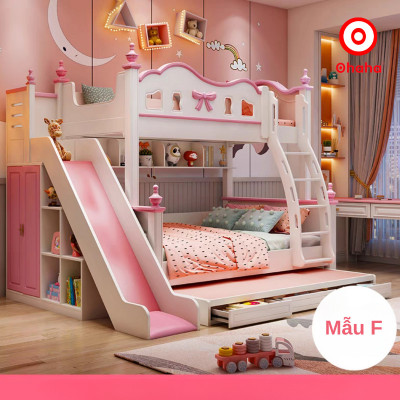 [Miễn phí lắp đặt & vận chuyển] Giường tầng trẻ em thông minh cao cấp 3 tầng có cầu trượt Ohaha - GTCC032