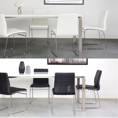 Ghế ăn nệm PVC chân vòng METRO-S Nội thất Capta Ghế ăn bọc nệm simili màu trắng chân thép mạ chrome bóng