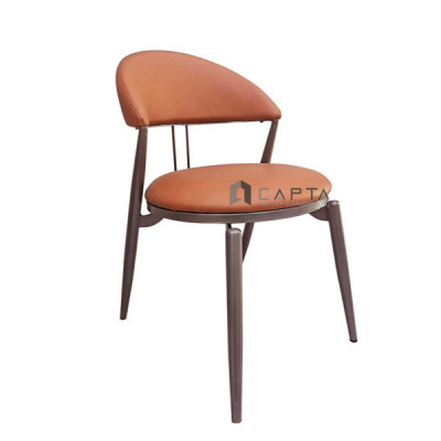Ghế ăn nệm tròn màu cam ECO 18A-P Nội thất Capta Ghế nhà hàng nệm da công nghiệp chân sắt sơn tĩnh điện màu đen carbon bóng 