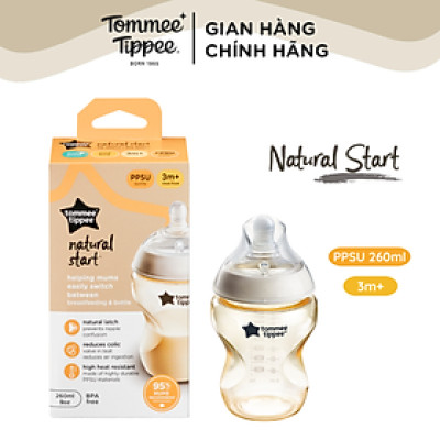 Bình Sữa PPSU Ty Siêu Mềm Tự Nhiên Tommee Tippee Natural Start 260ml, Núm Ty Của Bình 3-6 tháng