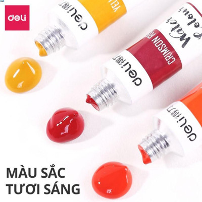 Màu nước dạng tuýp cao cấp 12ml Deli - màu nước hòa tan che phủ tốt - 12 màu/18 màu/24 màu - 73850 / 73851 / 73852 .