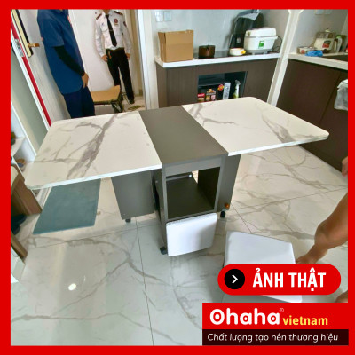 [Kèm Ảnh Thực Tế - Miễn phí vận chuyển & Lắp đặt] BÀN ĂN GẤP GỌN THÔNG MINH CÓ GHẾ BỌC NỆM VÀ BÁNH XE OHAHA - BA024