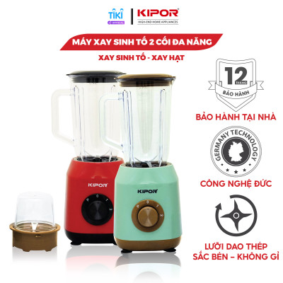 Máy xay sinh tố giá tốt KIPOR KP-S206 - Hai cối đa năng đa chế độ - Bảo vệ tự ngắt chống quá tải - Lưỡi dao inox siêu bền - Hàng chính hãng