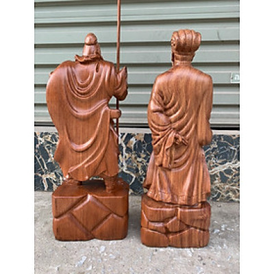 Cặp văn võ song toàn,tượng  khổng minh và quan công  bằng gỗ hương kt cao 30×13×11cm