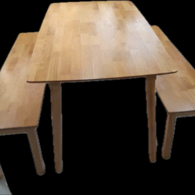 Bộ bàn ăn gỗ cao su Tundo gồm 2 băng và bàn 1m4 giá rẻ, tiện lợi