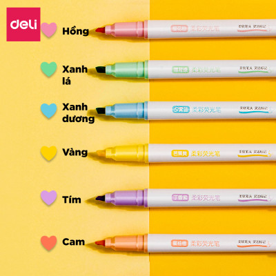 Set 6 Chiếc Bút Highlight Đánh Dấu Nhớ Dòng 6 Màu Cute Đánh Dấu Dạ Quang Take Note Ghi Chú Deli Bảng Màu Pastel Macaron