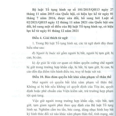 Chỉ Dẫn Tra Cứu, Áp Dụng Luật Thi Hành Tạm Giữ, Tạm Giam Hiện Hành Góp Phần Thực Hiện Nguyên Tắc Hiến Định "Công Nhận, Tôn Trọng, Bảo Vệ Và Bảo Đảm Quyền Con Người" (Sách tham khảo) - 