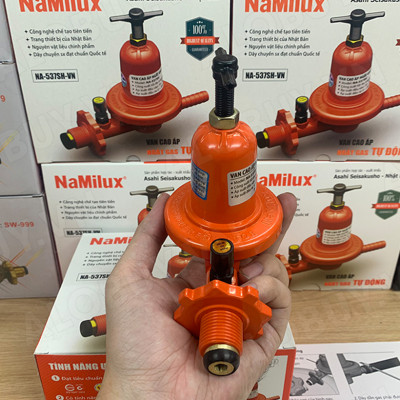 Bộ van gas cao áp tự động an toàn Namilux NA-537SH + [1.5m] dây dẫn gas + [2 cái] cổ dê - cho Bếp Khè DÙNG BÌNH GAS XÁM, GAS PETROLIMEX - Hàng chính hãng