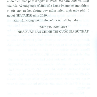 Sách Luật Phòng Chống Vi Rút Gây Ra Hội Chứng Suy Giảm Miễn Dịch Mắc Phải Ở Người (HIV/AIDS) (Hiện hành) (Sửa Đổi Bổ Sung Năm 2020)