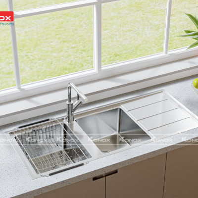 Vòi rửa bát rút dây Konox, Model Artan Chrome, 6 phiên bản màu, Bề mặt mạ PVD 5 lớp cao cấp, Lõi đồng tiêu chuẩn CW617N, Linh kiện phụ trợ dòng chảy nhập khẩu châu Âu, Bảo hành chính hãng 5 năm, Hàng chính hãng