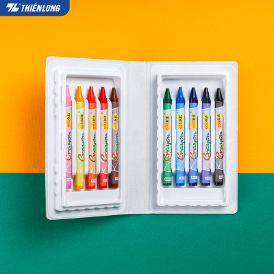 Bút sáp màu Thiên Long Colokit 10 màu mịn, ít bụi, đều màu tiêu chuẩn Châu Âu an toàn cho trẻ em tô màu, vẽ tranh CR-C07