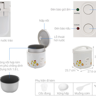 Nồi cơm nắp gài Sharp 1.8 lít KS-183TJV - Công nghệ nấu 3D, Công suất 700W - Hàng chính hãng - Bảo hành 12 tháng