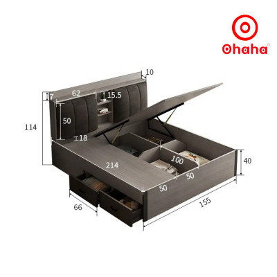 [Miễn phí vận chuyển & lắp đặt] Giường ngủ thông minh cao cấp bọc nệm đầu giường gỗ công nghiệp Ohaha - GN008