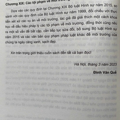 Bình luận Bộ luật hình sự năm 2015- Phần thứ hai Các tội phạm (Chương XIX- Các tội phạm về môi trường)