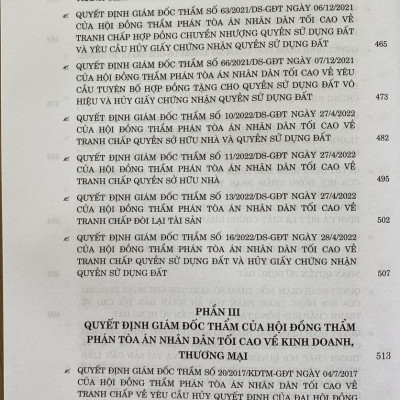 Tuyển Tập Các Quyết Định Giám Đốc Thẩm Của Hội Đồng Thẩm Phán Toà Án Nhân Dân Tối Cao Về Hình Sự, Dân Sự, Kinh Doanh Thương Mại (Từ Năm 2017- 2023)