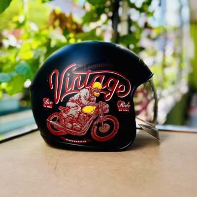 Mũ bảo hiểm 3/4 Royce Xh26 kính âm nhiều tem cá tính size M L XL cho nam và nữ đi xe máy