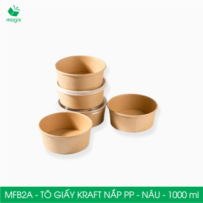 MFB2A - 1000ml - 25 Tô giấy kraft nâu nắp PP - Bát giấy đựng thực phẩm
