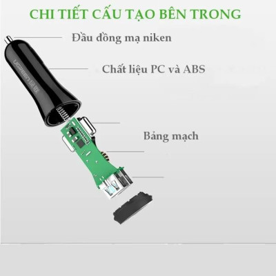 Ugreen UG20758CD114TK 30W màu Trắng Bộ sạc ô tô 2 cổng USB 2.4A + QC 2.0 - HÀNG CHÍNH HÃNG