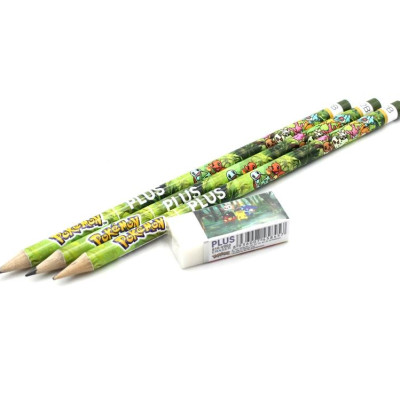 Bộ Bút Chì 3 Cây 2B + Cục Gôm Xanh Lá - Plus-600-V006