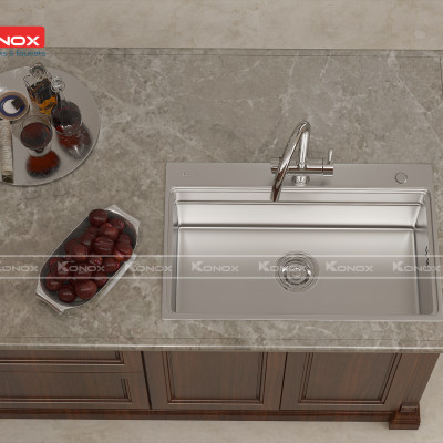 Vòi rửa bát 3 đường nước Konox, Model Trim-Water Grey, 3 phiên bản màu, Bề mặt mạ PVD mạ vân đá, Lõi đồng tiêu chuẩn CW617N, Linh kiện phụ trợ dòng chảy nhập khẩu châu Âu, Bảo hành chính hãng 5 năm, Hàng chính hãng