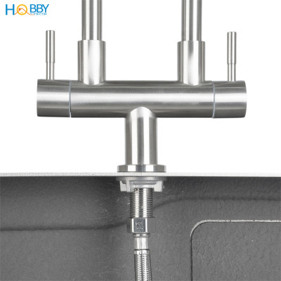 Vòi rửa chén 2 đầu tăng áp thân lò xo inox 304 Hobby home decor 2TA