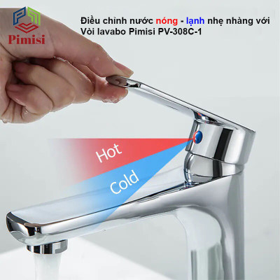 Gật Gù Nóng Lạnh Pimisi PV-308C-1 Dài - Rộng 17 cm, Cho Chậu Rửa Mặt 1 Lỗ Treo Tường Hoặc Lavabo Mặt Bàn Đá | Chính Hãng
