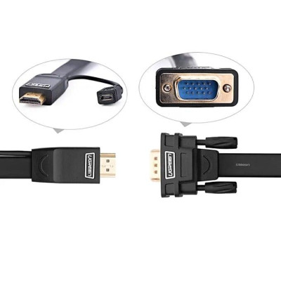 Ugreen UG40267MM101TK 1.5M màu Đen Cáp chuyển đỗi HDMI sang VGA kèm cổng trợ nguồn Micro USB - HÀNG CHÍNH HÃNG