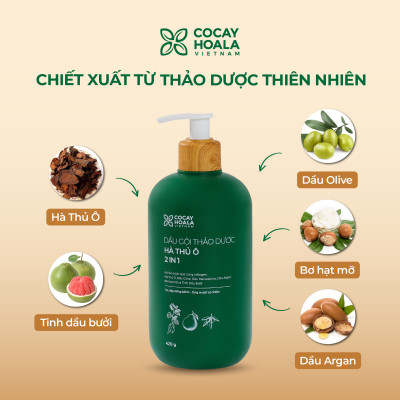 Dầu Gội Xả 2in1 Hà Thủ Ô Cỏ Cây Hoa Lá VIETNAM - Dưỡng Tóc Đen Mượt, Bóng Khỏe, Dung tích 420g/chai