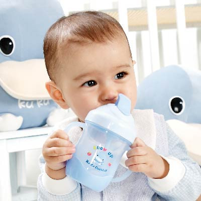 Bình Tập Uống Ống Hút Có Tay Cầm KuKu Duckbill  - Nhựa PP Cao Cấp - 200ml - Xanh